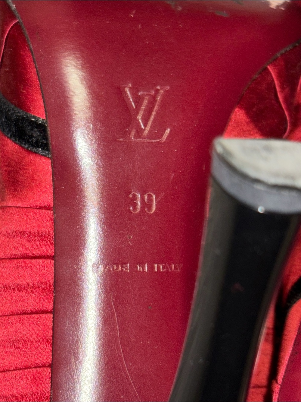 Vintage Louis Vuitton Satin Balmoral Pumps Red Black Bow Fringe Women's Size 39